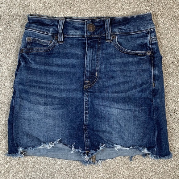 American Eagle Outfitters Women Hi Rise Denim Mini Skirt Blue Stretch Size 00 XS - Picture 1 of 7